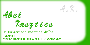 abel kasztics business card